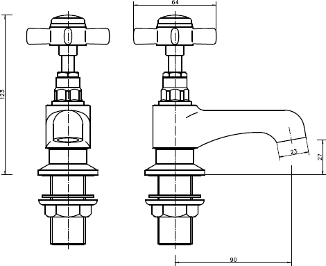Technical image of Hydra Eton Bath Taps (Pair, Chrome).