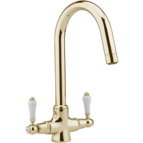 Larger image of Hydra Evie Pro Kitchen Tap With Twin Lever Controls (Antique Gold).