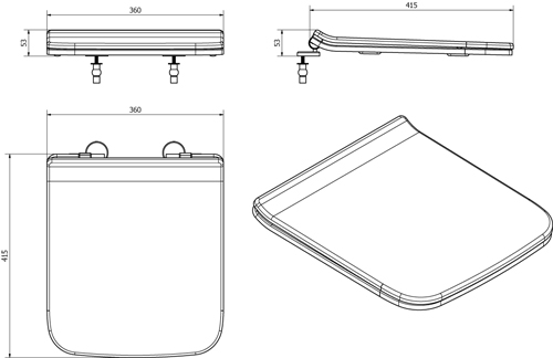 Technical image of Oxford Fair Slimline, Top Fixing Toilet Seat (White).