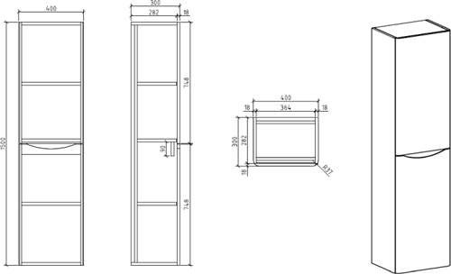 Technical image of Italia Furniture Wall Mounted Bathroom Storage Unit (Gloss White).