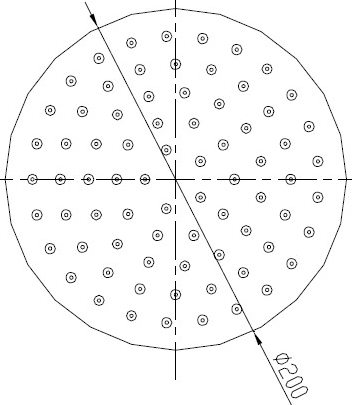 Technical image of Hydra Showers Round Shower Head With Ceiling Mounting Arm (200mm).