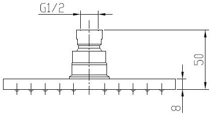 Technical image of Hydra Showers Round Shower Head With Ceiling Mounting Arm (200mm).