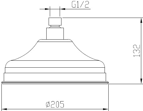 Technical image of Hydra Showers 200mm Traditional Shower Head & Ceiling Mounting Arm.