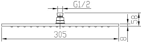 Technical image of Hydra Showers 300mm Large Square Shower Head & Ceiling Mounting Arm.