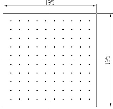 Technical image of Hydra Showers Square Shower Head With Wall Mounting Arm (195mm).