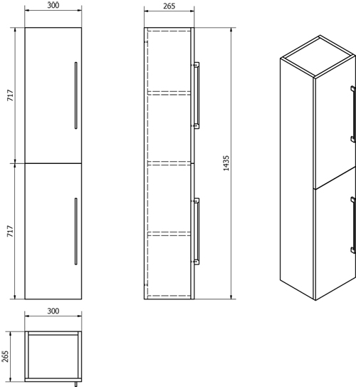 Technical image of Italia Furniture Wall Mounted Bathroom Storage Unit (Black).