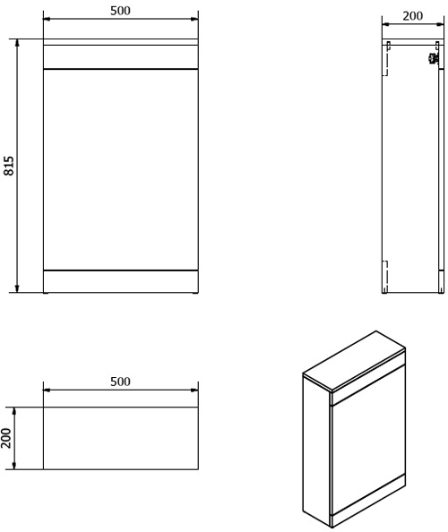 Technical image of Italia Furniture WC Unit 500mm (Gloss White).