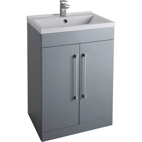 Larger image of Italia Furniture 600mm Vanity Unit With White Basin (Grey).