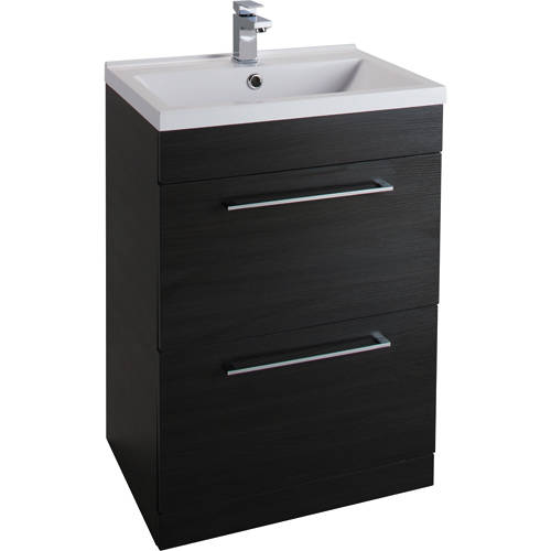 Larger image of Italia Furniture 600mm Vanity Unit With Drawers & White Basin (Black).