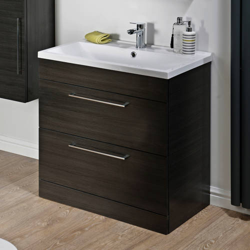 Example image of Italia Furniture 600mm Vanity Unit With Drawers & White Basin (Black).