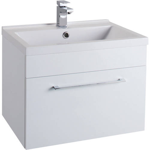 Larger image of Italia Furniture 600mm Vanity Unit With Drawer & White Basin (Gloss White).
