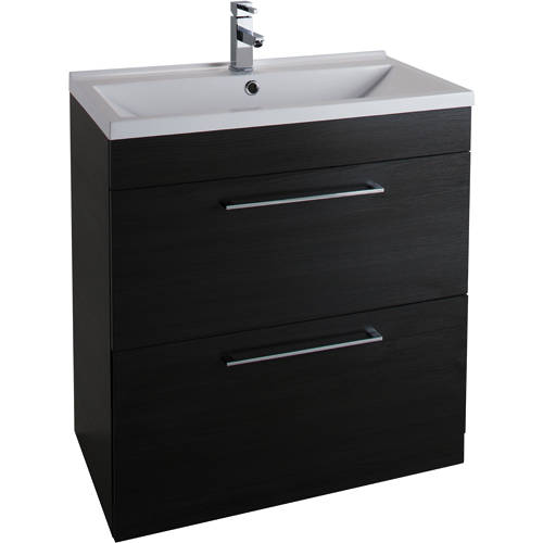 Larger image of Italia Furniture 800mm Vanity Unit With Drawers & White Basin (Black).