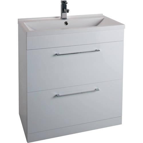 Larger image of Italia Furniture 800mm Vanity Unit With Drawers & White Basin (Gloss White).