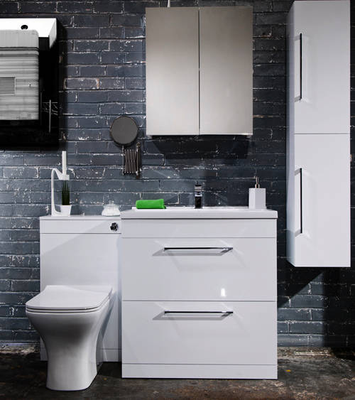 Example image of Italia Furniture 800mm Vanity Unit With Drawers & White Basin (Gloss White).