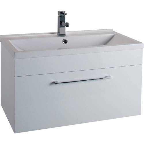 Larger image of Italia Furniture 800mm Vanity Unit With Drawer & White Basin (Gloss White).