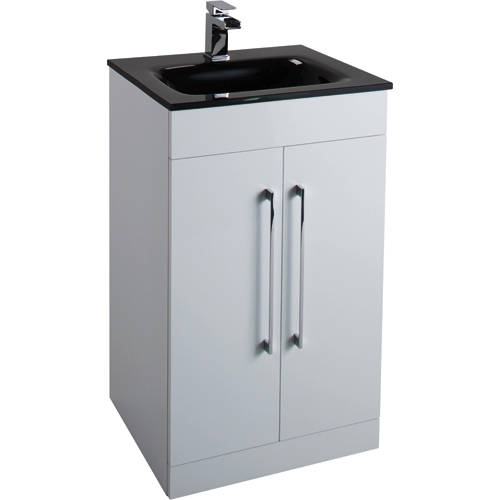 Larger image of Italia Furniture 500mm Vanity Unit With Black Glass Basin (Gloss White).