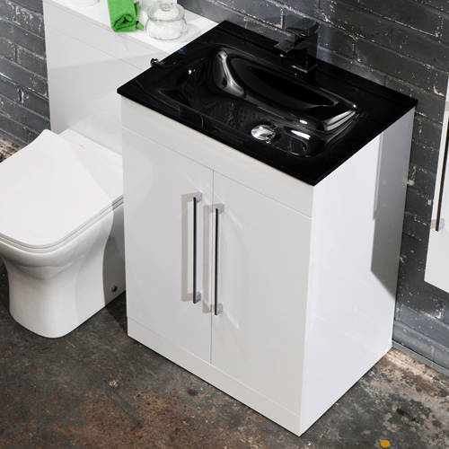 Example image of Italia Furniture 600mm Vanity Unit With Black Glass Basin (Gloss White).