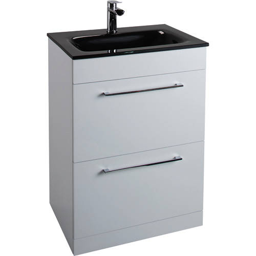 Larger image of Italia Furniture 600mm Vanity Unit With Drawers & Black Basin (Gloss White).