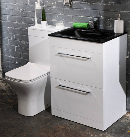 Example image of Italia Furniture 600mm Vanity Unit With Drawers & Black Basin (Gloss White).