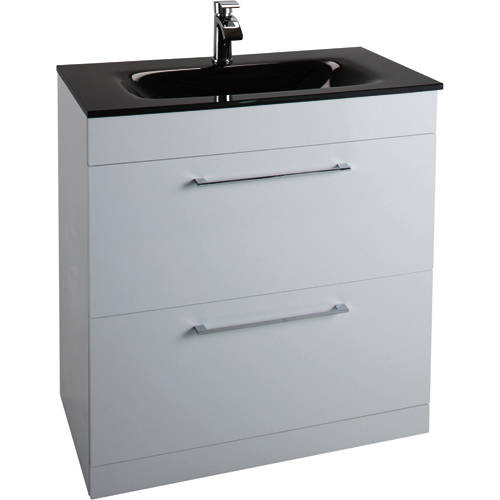 Larger image of Italia Furniture 800mm Vanity Unit With Drawers & Black Basin (Gloss White).