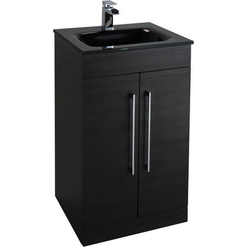 Larger image of Italia Furniture 500mm Vanity Unit With Black Glass Basin (Black).