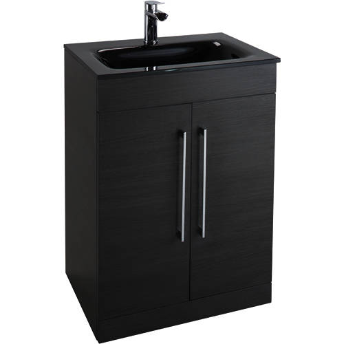 Larger image of Italia Furniture 600mm Vanity Unit With Black Glass Basin (Black).