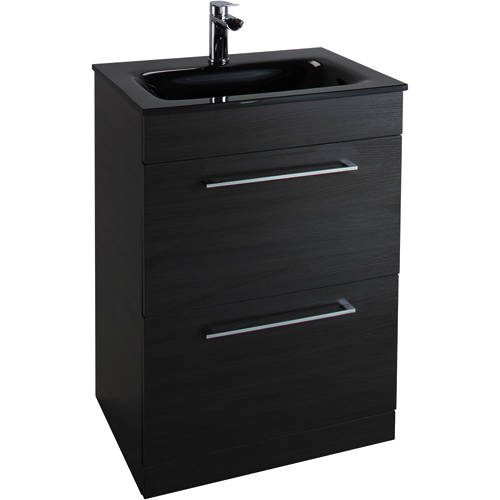 Larger image of Italia Furniture 600mm Vanity Unit With Drawers & Black Glass Basin (Black).