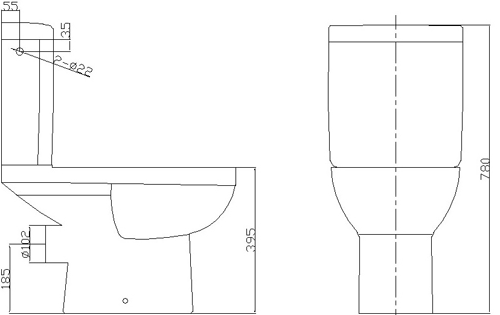 Technical image of Oxford Ivo Close Coupled Toilet With Cistern & Soft Close Seat (WRAS).