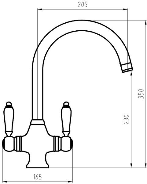 Technical image of Hydra Evie Kitchen Tap With Twin Lever Controls (Chrome).
