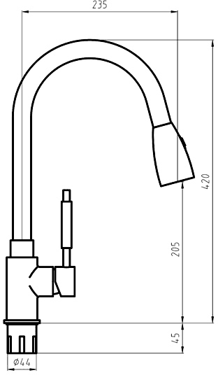 Technical image of Hydra Lily Kitchen Tap With Pull Out Spray Rinser (Chrome).