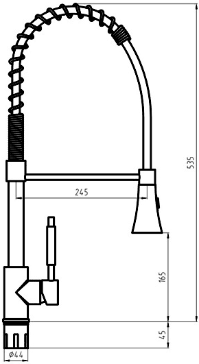 Technical image of Hydra Sophie Kitchen Tap With Pull Out Spray Rinser (Chrome).