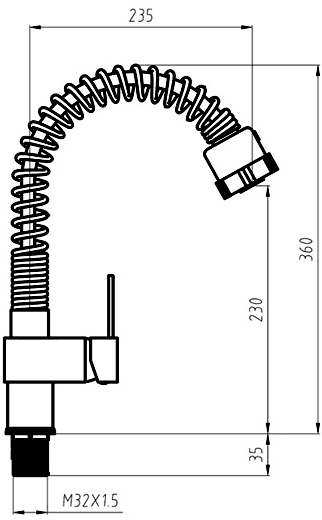 Technical image of Hydra Hannah Kitchen Tap With Pull Out Spray Rinser (Chrome).