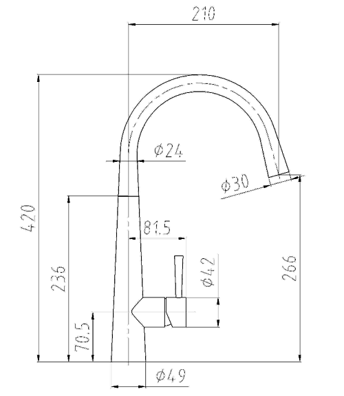 Technical image of Hydra Della Kitchen Mixer Tap With Single Lever (Brushed Steel).