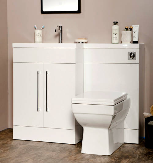 Example image of Italia Furniture L Shaped Vanity Pack With BTW Unit & Basin (LH, Gloss White).