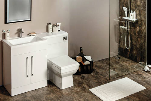 Example image of Italia Furniture L Shaped Vanity Pack With BTW Unit & Basin (LH, Gloss White).