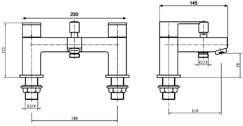 Technical image of Hydra Lucca Basin & Bath Shower Mixer Tap Set (Chrome).