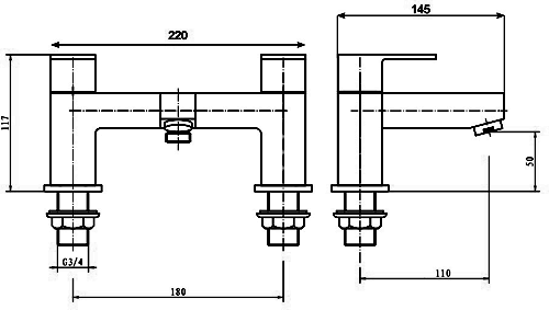 Technical image of Hydra Lucca Basin & Bath Filler Tap Set (Chrome).