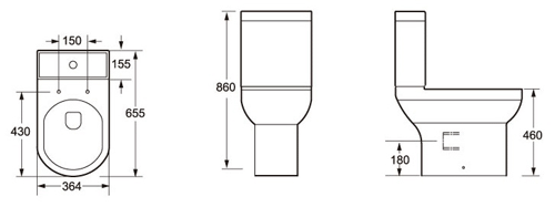 Technical image of Oxford Montego Comfort Height Toilet With Cistern & Seat (WRAS approved).