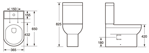 Technical image of Oxford Montego Bathroom Suite, Flush Toilet, Seat, Basin & Pedestal.