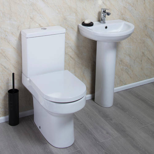 Larger image of Oxford Montego Bathroom Suite With Toilet, Seat, Basin & Full Pedestal.