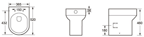 Technical image of Oxford Montego Bathroom Suite, Comfort Pan, Seat, Basin & Pedestal.