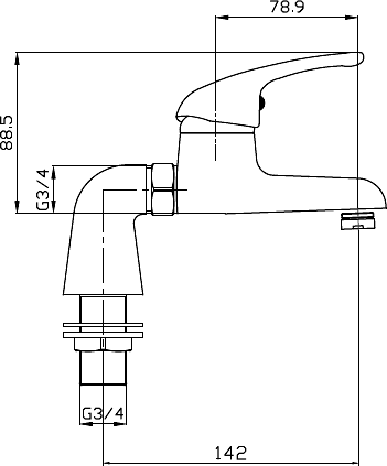 Technical image of Hydra Ness Bath Filler Tap (Chrome).