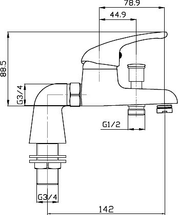 Technical image of Hydra Ness Bath Shower Mixer Tap With Shower Kit (Chrome).