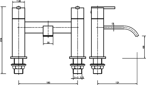 Technical image of Hydra Norton Basin Mixer & Bath Filler Tap Set (Chrome).