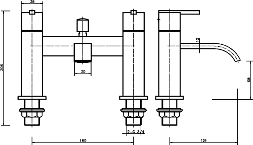 Technical image of Hydra Norton Bath Shower Mixer Tap With Shower Kit (Chrome), CLEARNACE.