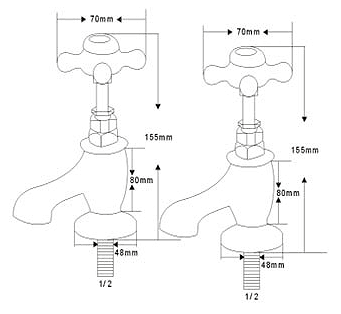 Technical image of Hydra Oxford Basin Taps (Pair, Chrome).