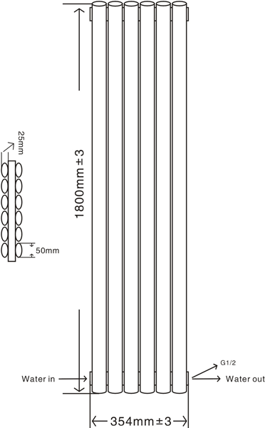 Technical image of Oxford Celsius Double Panel Vertical Radiator 1800x354mm (Anthracite).