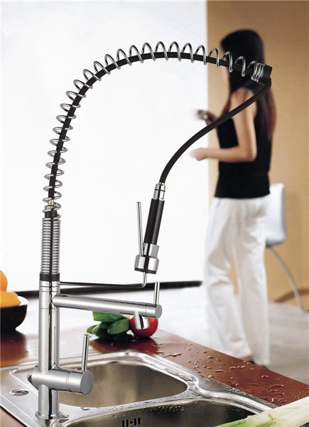 Example image of Hydra Professional tall kitchen tap with rinser and swivel spout. 750mm High.