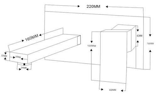 Technical image of Hydra Shaw Wall Mounted Basin Mixer Tap (Chrome).