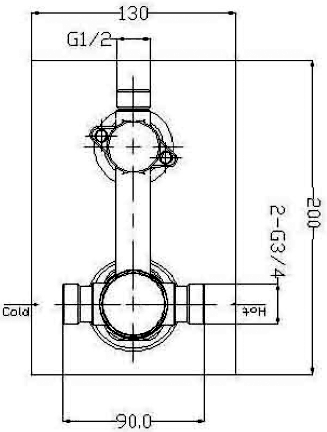 Technical image of Hydra Showers Twin Thermostatic Shower Valve, Ceiling Arm & Round Head.